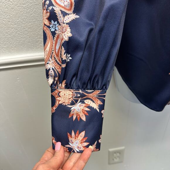 New! Boston Proper Women’s Sz M Button Up Long Sleeve Paisley Print Blouse, V574 - Picture 7 of 16